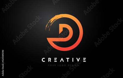 Orange D Circular Letter Logo with Circle Brush Design and Black Background.