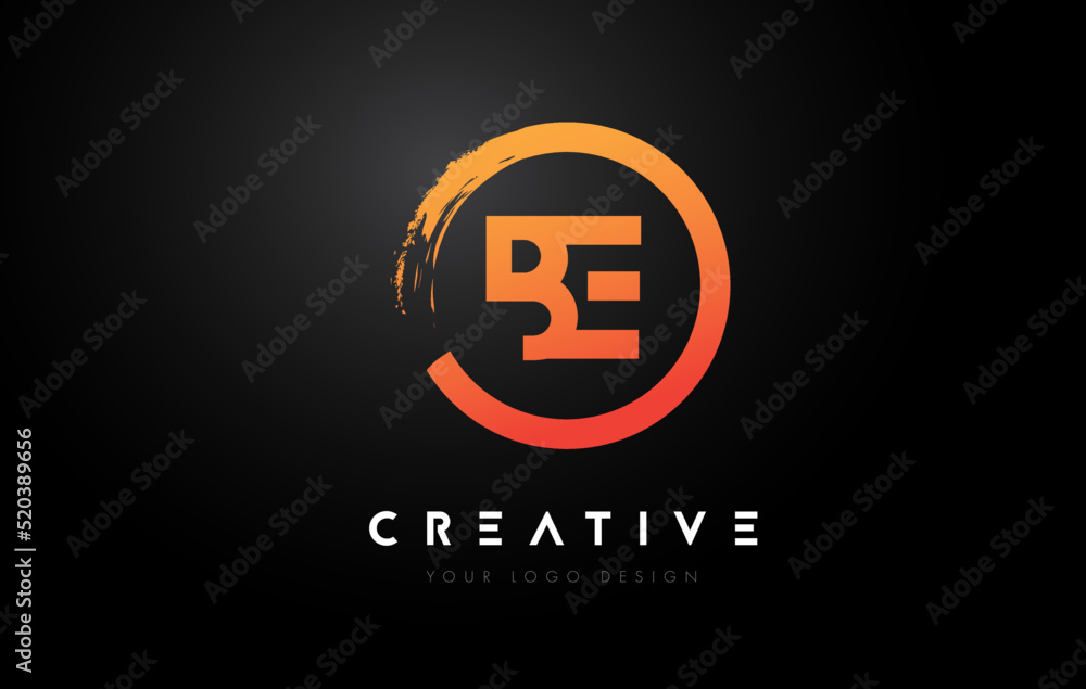 Orange BE Circular Letter Logo with Circle Brush Design and Black Background. Orange BE Circular Letter Logo with Circle Brush Design and Black Background.