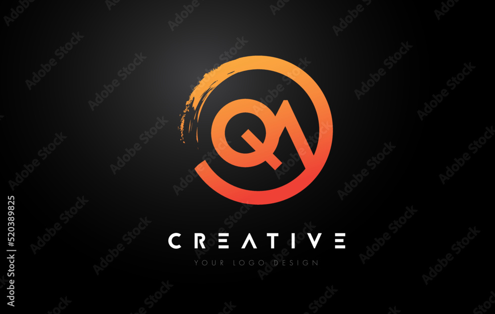 Orange QA Circular Letter Logo with Circle Brush Design and Black Background. Orange QA Circular Letter Logo with Circle Brush Design and Black Background.