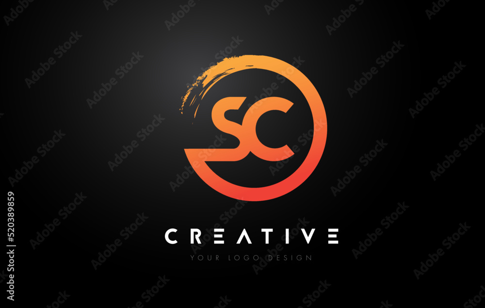 Orange SC Circular Letter Logo with Circle Brush Design and Black Background. Orange SC Circular Letter Logo with Circle Brush Design and Black Background.