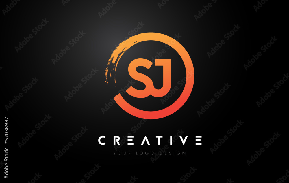 Orange SJ Circular Letter Logo with Circle Brush Design and Black Background. Orange SJ Circular Letter Logo with Circle Brush Design and Black Background.