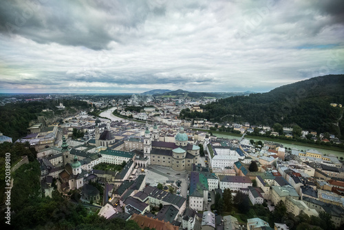 Salzburg skyline with river Salzach, Salzburger Land, Austria