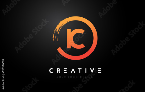 Orange IC Circular Letter Logo with Circle Brush Design and Black Background.