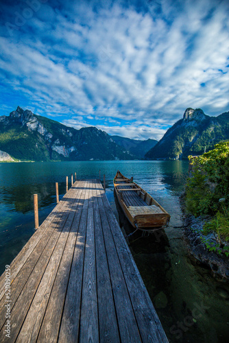 Typical Zille boat and boat house in Traunkirchen, Salzkammergut - Upper Austria