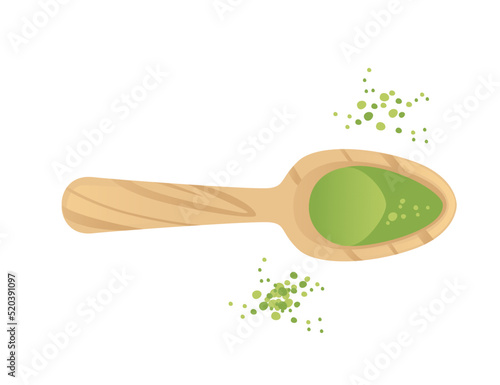 Wooden spoon with matcha powder vector illustration isolated on white background