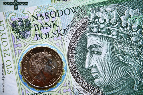 polski banknot,100 PLN, dolar australijski , Polish banknote, 100 PLN, Australian dollar