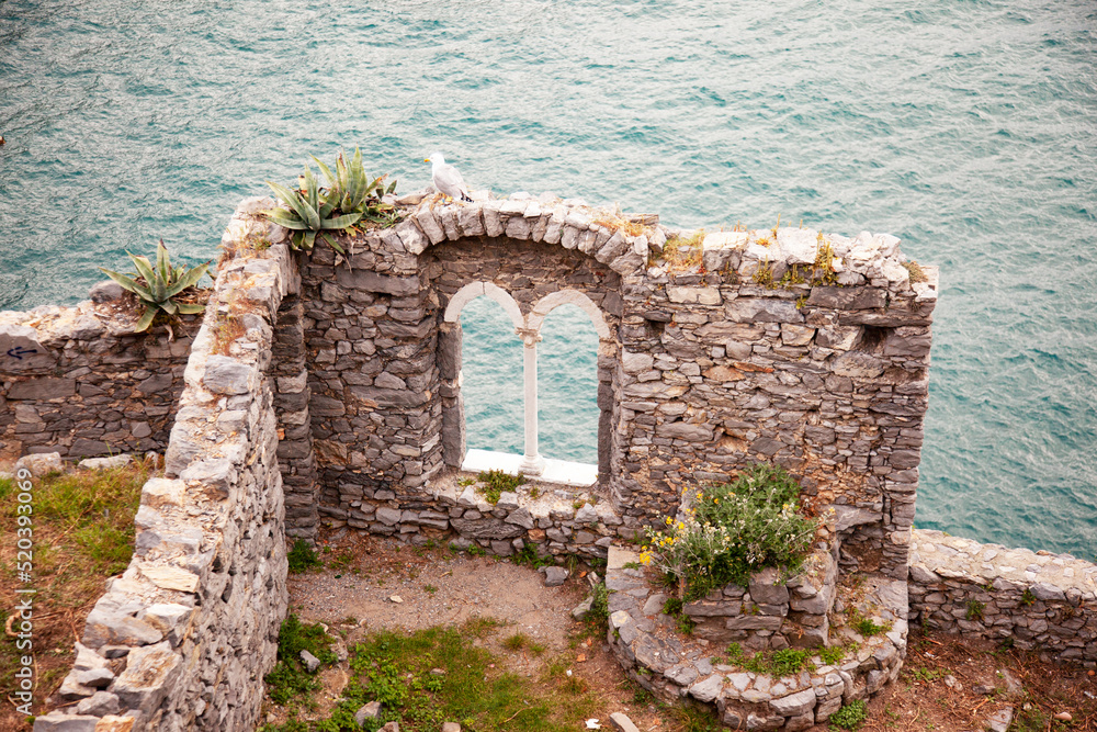 Ruins on the coast near the Mediterranean Sea, Europe, view of traditional Italian architecture. Ruins on the coast near the Mediterranean Sea, Europe, view of traditional Italian architecture.