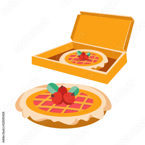 Isolated berry pie in box in cartoon style. Sweet flour product for holiday. Vector illustration. Icon for design.