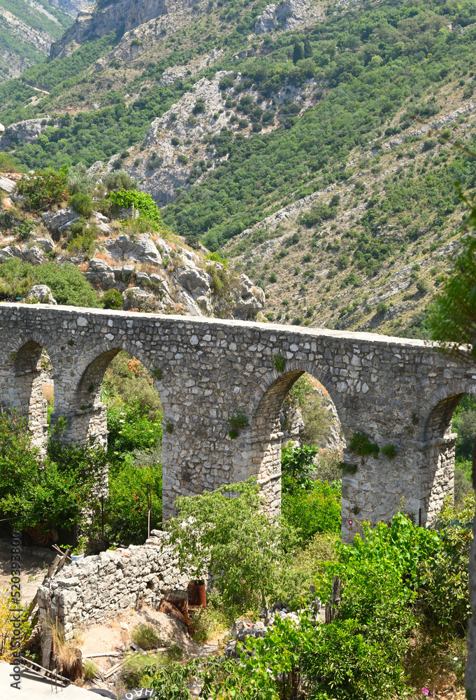Aqueduct in Stari Bar town near new city of Bar. Montenegro, Europe