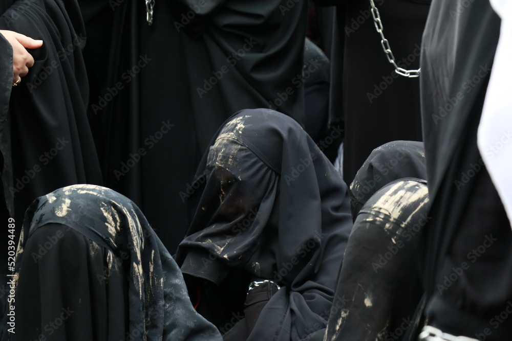 turkey muslim women and children chaining themselves at KERBELA mourning ceremony in Istanbul.Hz. Hussein Karbala memorial ceremony