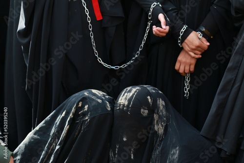 turkey muslim women and children chaining themselves at KERBELA mourning ceremony in Istanbul.Hz. Hussein Karbala memorial ceremony © Emrah