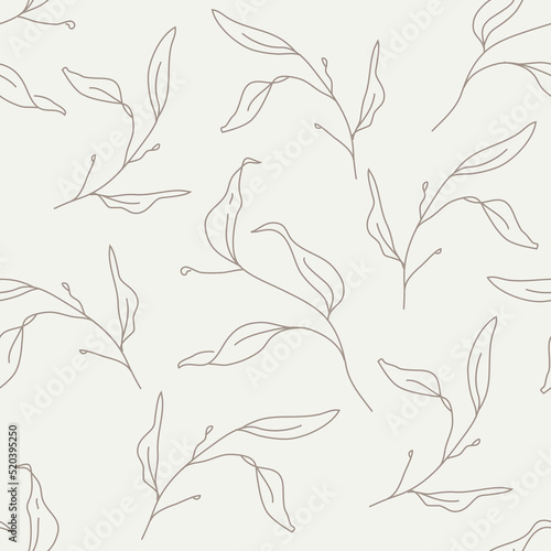 Seamless Pattern, Repeat Pattern – Sleek Botanical Pattern, Light Beigie Seamless Background.