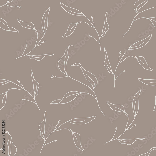 Seamless Pattern, Repeat Pattern – Sleek Botanical Pattern, Dark Tan Seamless Background.