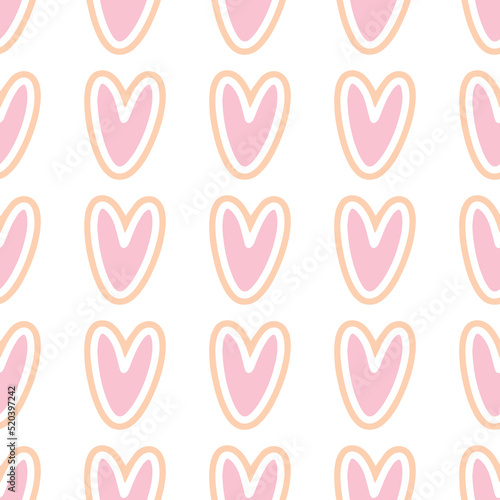 Vector heart background. Geometry pattern batik graphic. Hand drawn doodle painting. Design illustration brush stroke. Seamless art backdrop. Monochrome. Saint Valentine concept