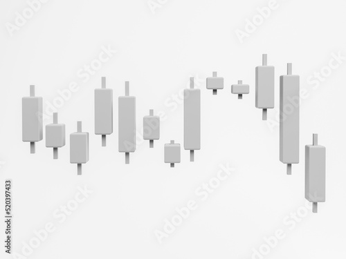 3D Candlestick graph chart stock isolated on white background, Minimal concept trading cryptocurrency, Market investment, exchange, 3d rendering, candle, stick, trade, monochrome, financial, forex. 