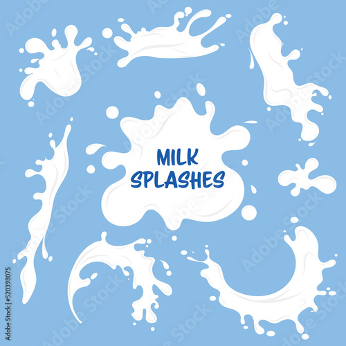Milk splashes vector milky drop of splashing cream or yogurt and poured liquid splashes illustration isolated on blue background