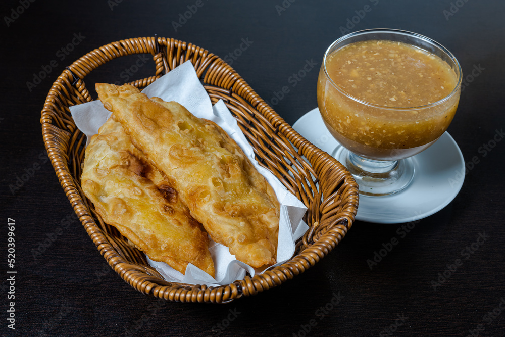 Crispy "Empanada" Cheese. Peruvian food "Cachanga con champu" Stock