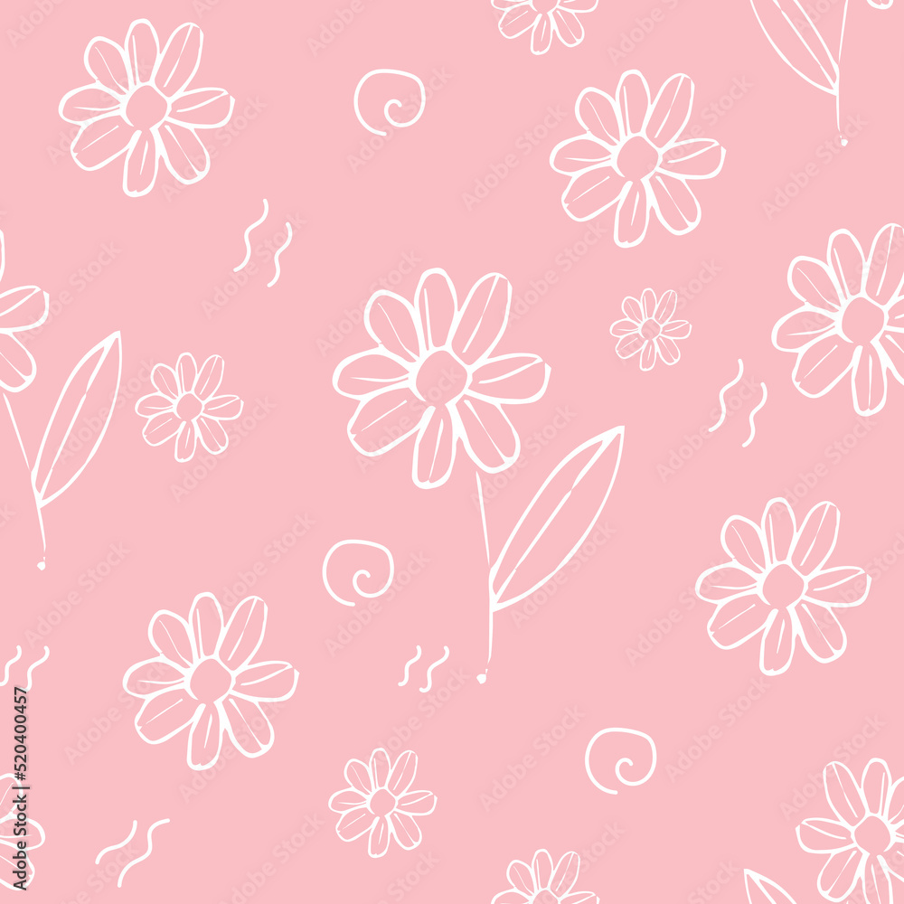 Vector illustration. White flowers on a pink background. Pattern for printing on fabric.
