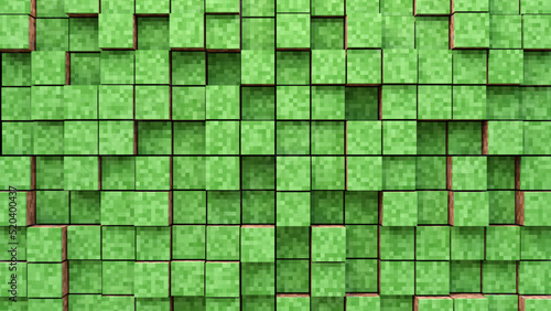 Abstract Background of Video Game Pixelized Grass Cubes. Vector Illustration With Perspective View From Above
