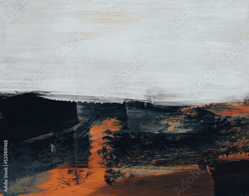 Beautiful abstract landscape. Versatile artistic image for creative design projects: posters, banners, cards, websites, prints, brochures, wallpapers. Acrylic on paper. © tofutyklein