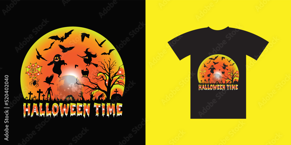 Halloween Time horor black background t-shirt design.