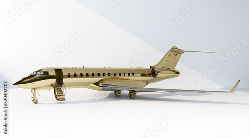 private jet with open airstairs in gold color