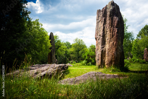 Fallen and standing menhir in the forest of Monteneuf