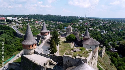 Flight over the Kamyanets-Podilsky fortress in Ukraine photo