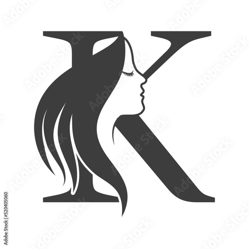 Woman face Letter K beauty logo design.