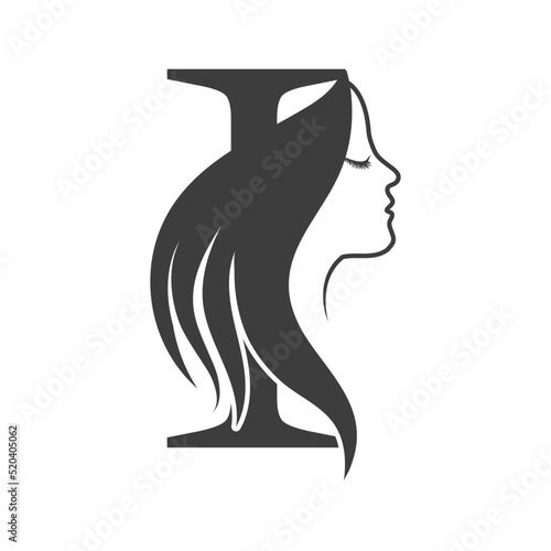 Woman face Letter I beauty logo design.