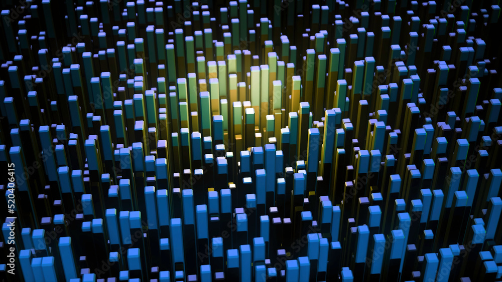 Abstract of multicolored rectangular blocks. Animation. Rotating ...