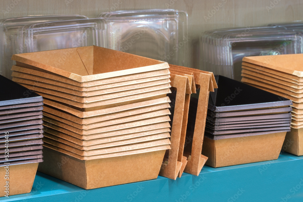 Set of Brown craft  paper bags,  Empty container. Ecological individual package.