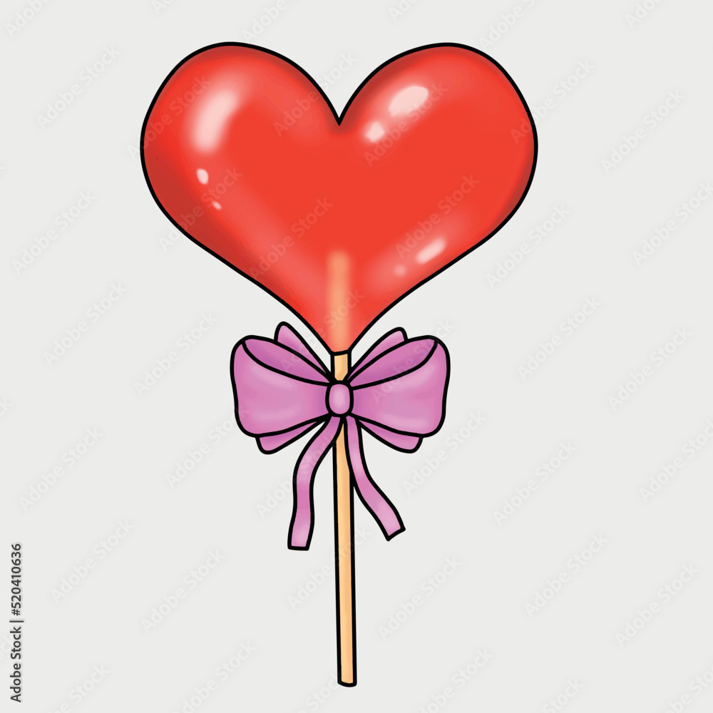 Illustration of a lollipop, ice cream on a stick. Boho style with hearts. Cute sweet snack clipart