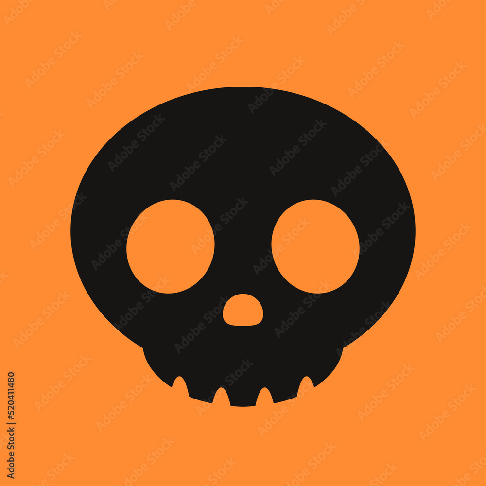 Fototapeta premium Black Skull on orange background. Skull icon. Halloween icon.
