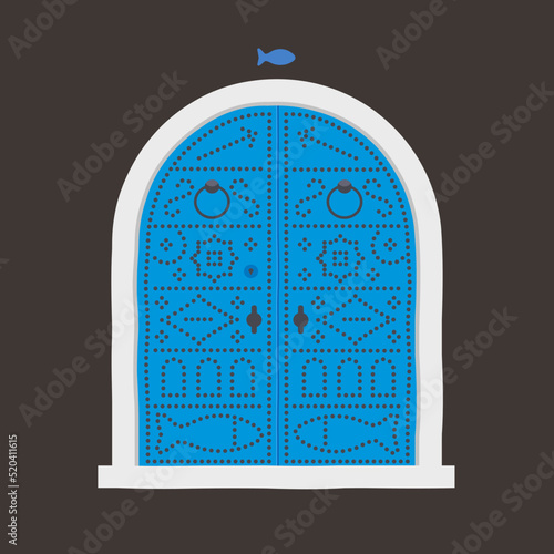 Old Tunisia blue door. Vector illustration.