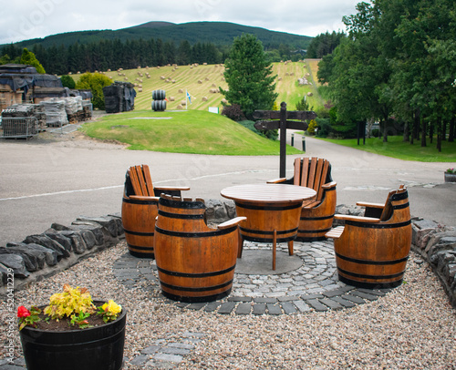 Whisky barrels turned into a coffee table outside iconic cooperage in Scotland  © FreezeFrames