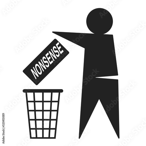 icon of a man with a wastebasket throwing out nonsense, as a symbol of nonsense, slander, unnecessary information