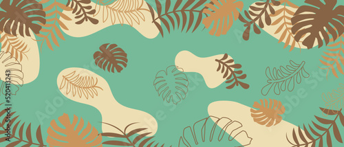 Natural background of leaves, branches and organic shapes in earth tones, greens, browns.vector illustration.. photo