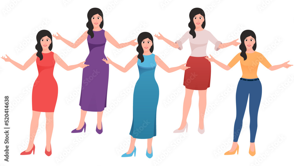 Girl opening hand wide, Hand gesture character vector illustration set.