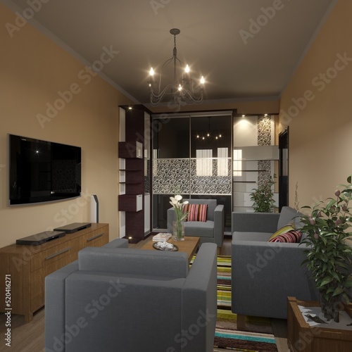 3d rendering interior living room  modern  contemporary