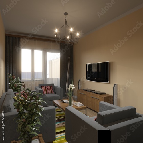 3d rendering interior living room  modern  contemporary