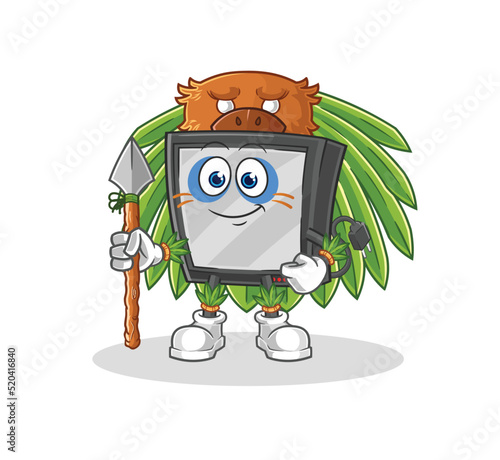 tv tribal man mascot. cartoon vector
