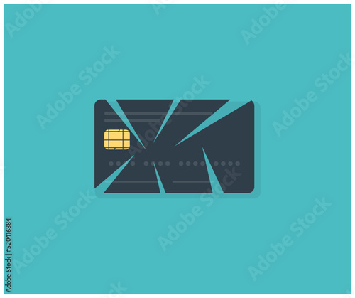 The collapse of the banking system logo design. Isolation, disconnection from Swift. 
Economic crisis. Cut credit card vector design and illustration.