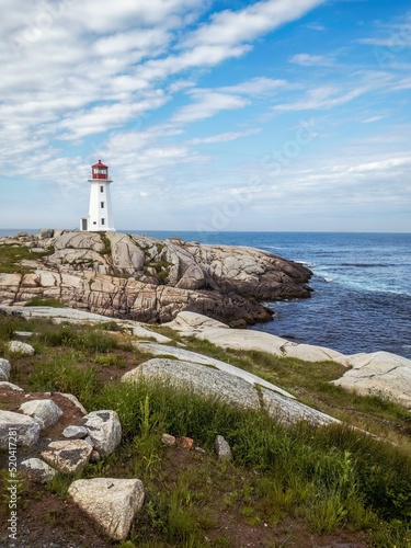 Looking at lighthouse in Peggy's Cove, Nova Scotia, Canada