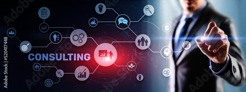 Consulting concept. Man pressing 3d icon consulting