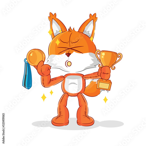 fox winner with trophie. cartoon character