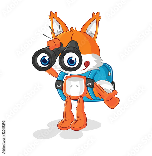 fox with binoculars character. cartoon mascot vector