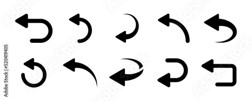 Set of go back arrows vector icons. Left direction. Return, previous, backward arrow. Pointer back. Vector 10 EPS. photo