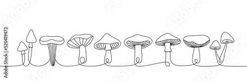 Set of Mushroom one line continuous drawing. Mushroom continuous one line set illustration. Vector minimalist linear illustration