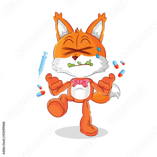 fox drug overdose. cartoon illustration